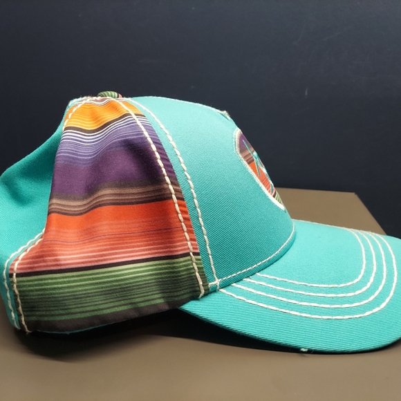 Ariat serape stripe turquoise baseball Hat style cap Blue Green Red Aztec Skater - Picture 6 of 7